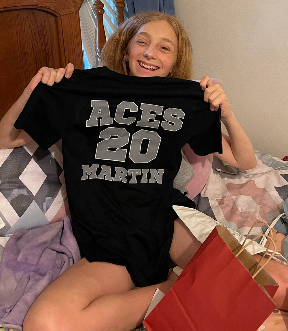 Bailey in the jersey Nikki gifted her.