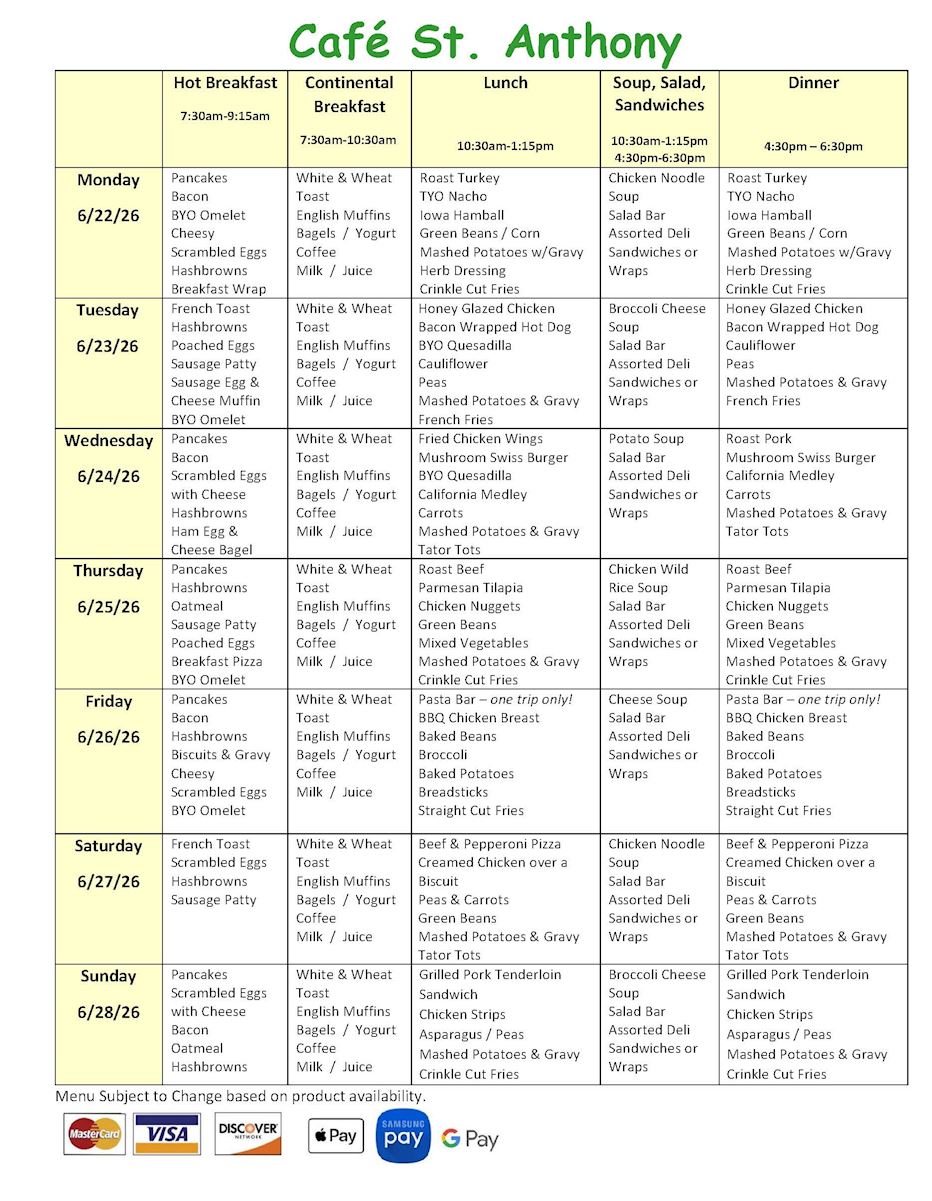 Cafeteria Menu